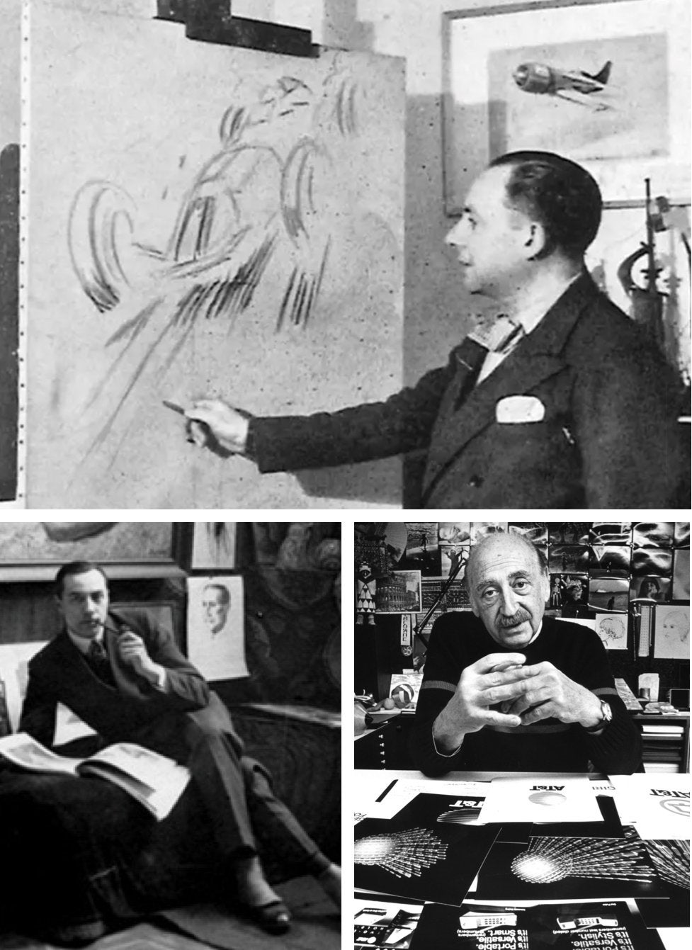 <strong>TRACK MASTERS </strong><br/><span>Clockwise from top: George Hamel, who signed his works G&eacute;o Ham; Saul Bass, the graphic designer, famous for his film-title sequences, including those for the early Bond films; and Roberto Falcucci, who created a robustly expressive Art Deco style. </span>