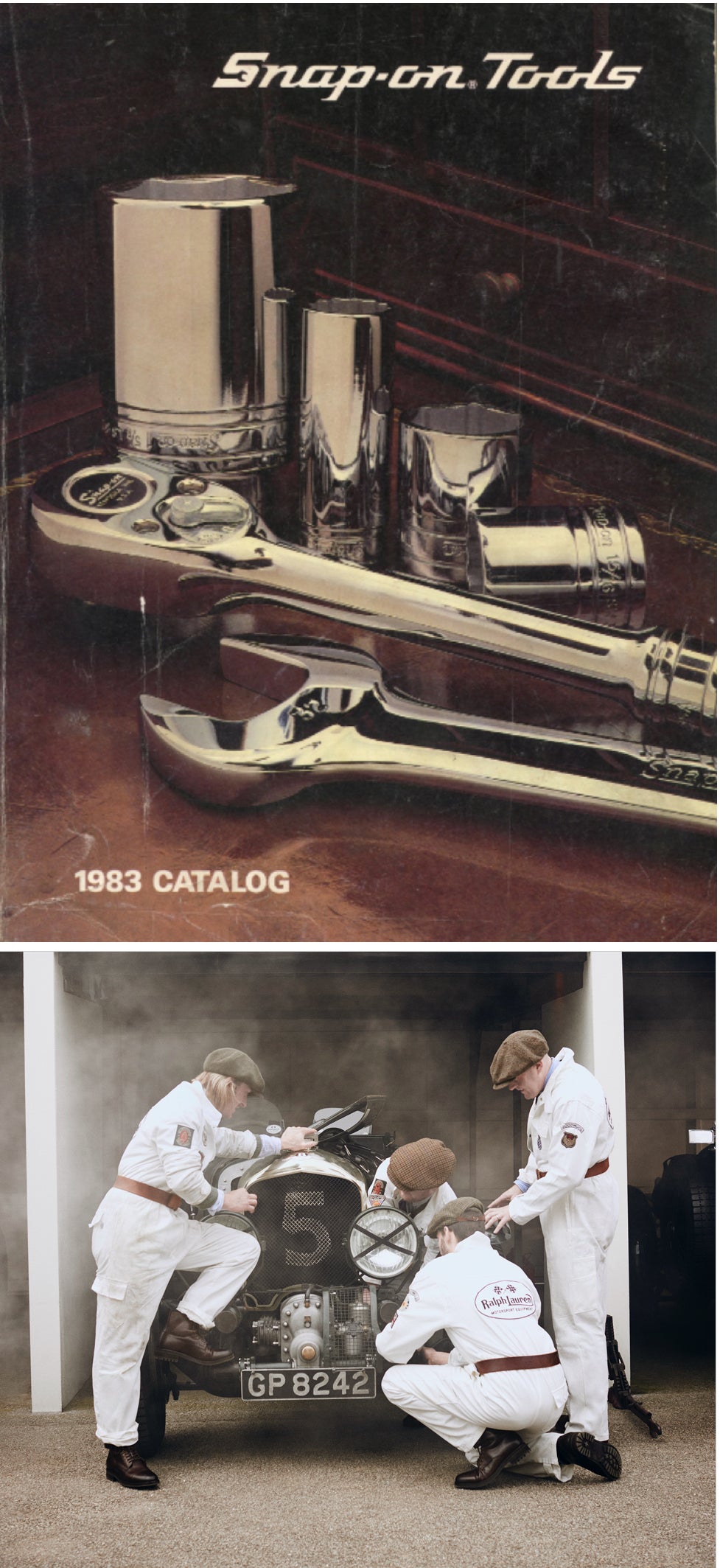 <strong>MADE-TO-MEASURE</strong><br/><span>De omslag van een catalogus van Snap-on, het gereedschapsbedrijf uit Kenosha, Wisconsin, dat nog steeds de gouden standaard binnen het vakgebied is, en bekend staat om zijn erfgoed en traditie van het maken van gereedschap dat zowel mooi als duurzaam is; een team van monteurs neemt een kijkje </span>
