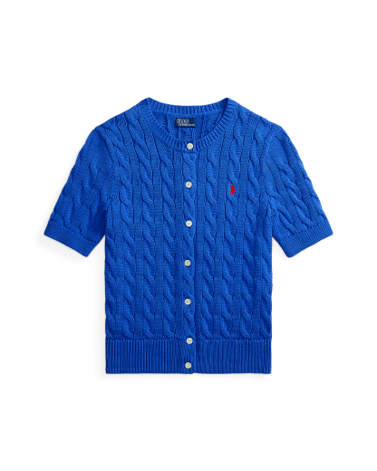 Cable-Knit Cotton Short-Sleeve Cardigan