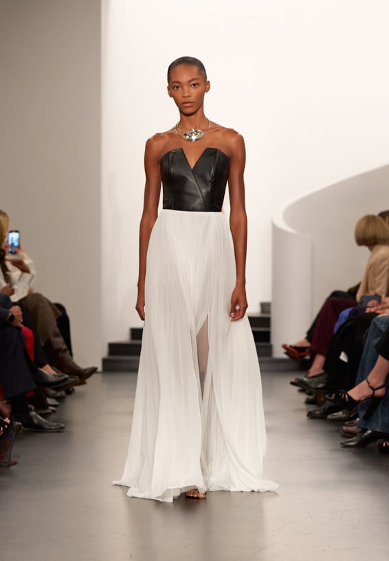 A look from Ralph Lauren’s Fall 2025 runway show shown on model.
