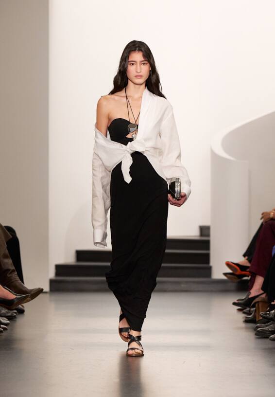 A look from Ralph Lauren’s Fall 2025 runway show shown on model.