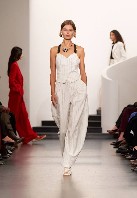 A look from Ralph Lauren’s Fall 2025 runway show shown on model.