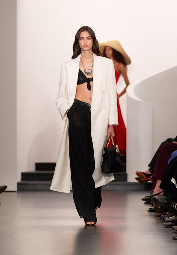 A look from Ralph Lauren’s Fall 2025 runway show shown on model.