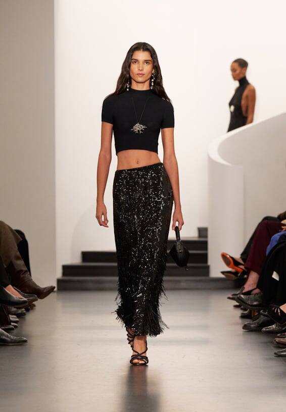 A look from Ralph Lauren’s Fall 2025 runway show shown on model.