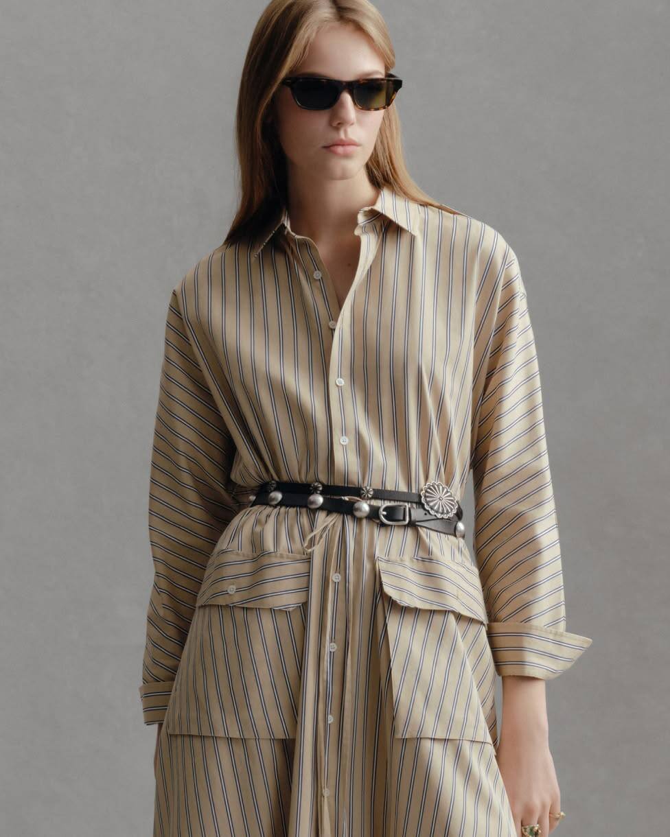 Striped Cotton Canvas Utility Shirtdress