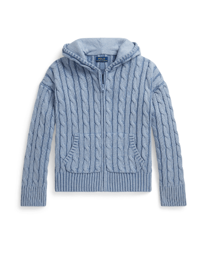 Kabelgebreide katoenen hoodie met rits