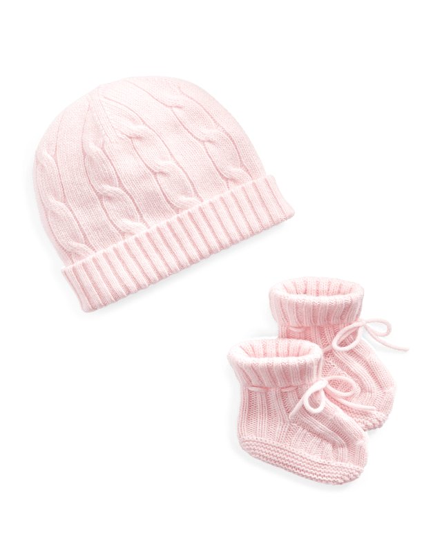 Kabelgebreide katoenen beanie en slofjes