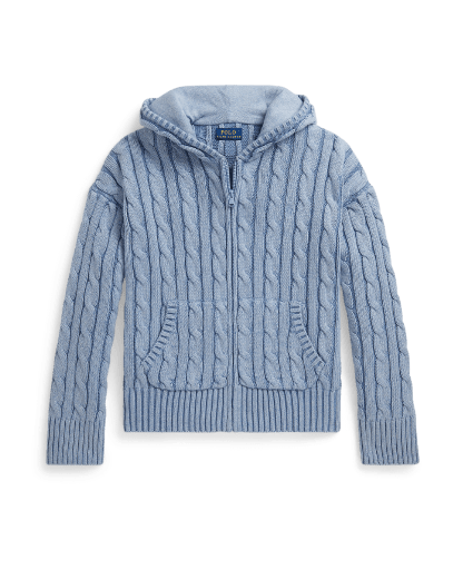 Kabelgebreide katoenen hoodie met rits
